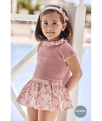 Conjunto Braga Falda Cuadritos Fresa Juliana